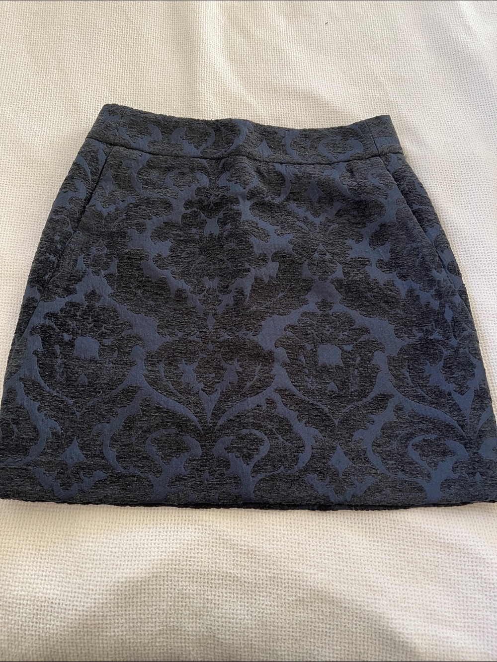 Ann Taylor Navy and Black Damask Jacquard Mini Skirt